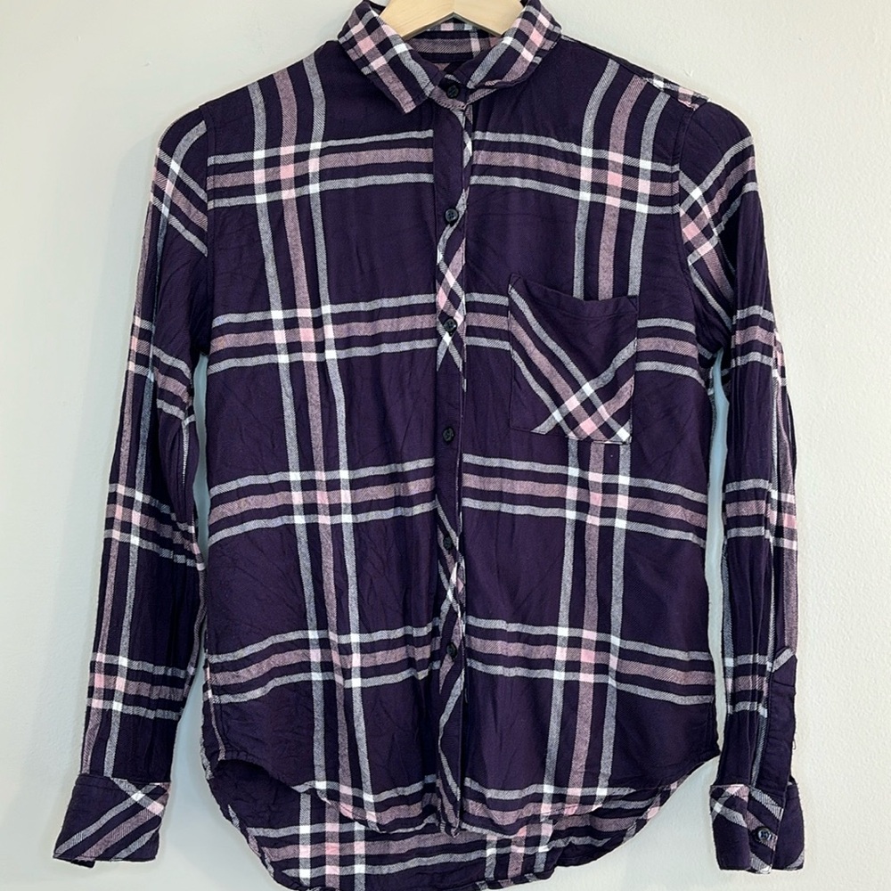 Rails purple, pink, and white plaid button down